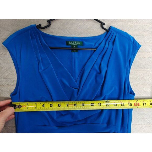 Lauren Ralph Lauren Womens Dress Cobalt Blue Cowl Neck Sleeveless Ruched Size 10 - Picture 7 of 9